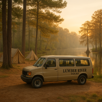 Shuttle van parked at Lumber River State Park entrance